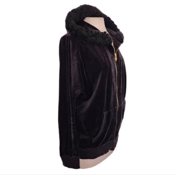 Michael Kors Velvet w Faux Fur Detail  & Metal Zipper Hoodie Jacket Blac… - Picture 4 of 15